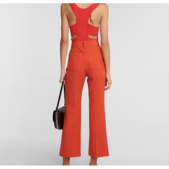 Stella McCartney High Rise Pleated Pants Womens 2 Tangerine Wool Crop Flare - Picture 3 of 16